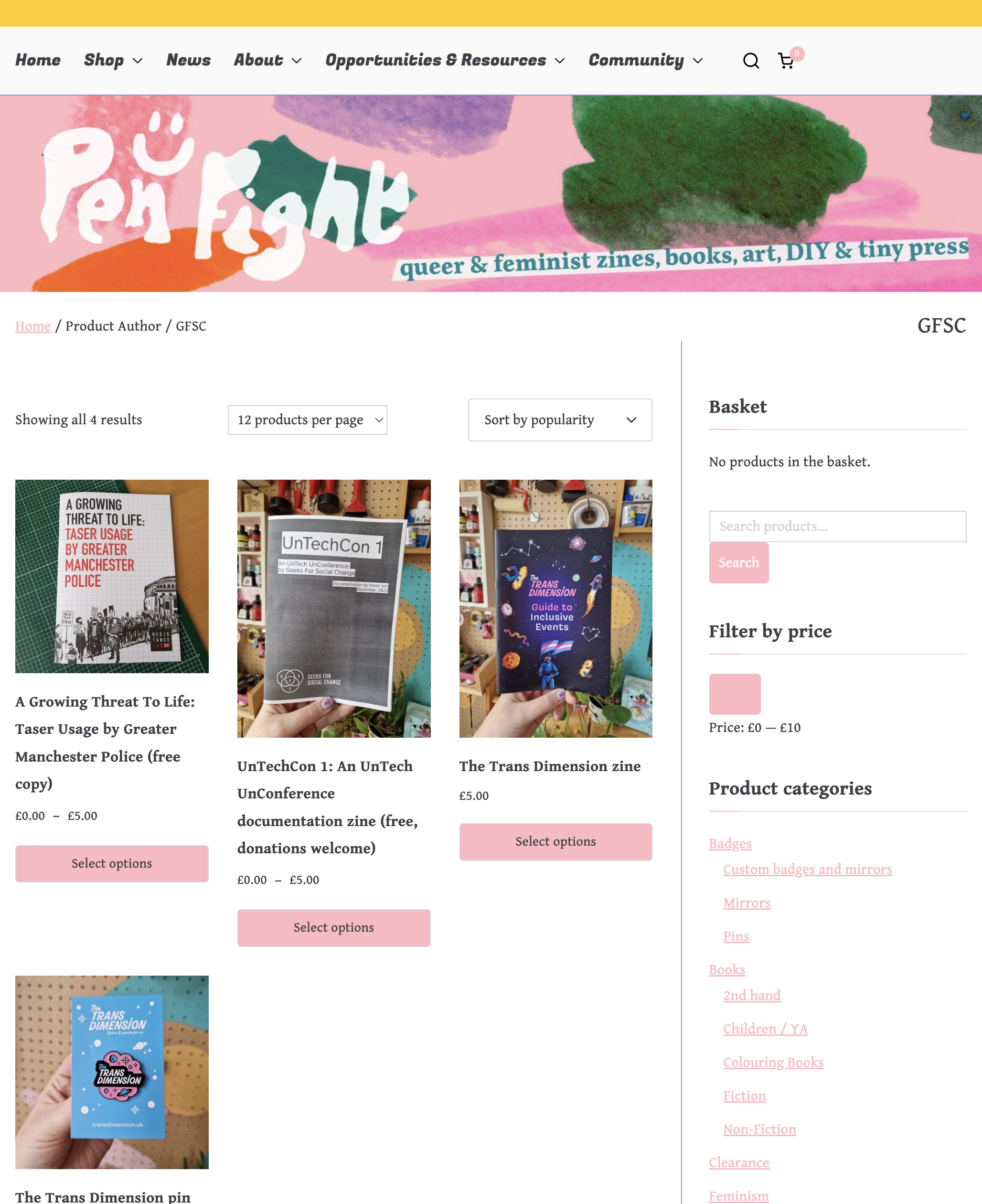 Screenshot of our author page on the Pen Fight website